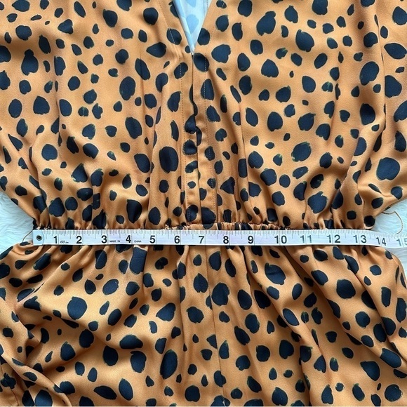 Rhode Jumpsuit Blake Long Sleeve Wide Leg Satin Leopard Cheetah Print L NWT New - Picture 11 of 15